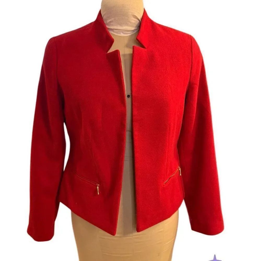 Chico’s Red Open Front Jacket/Blazer Red Animal Print Lining Small